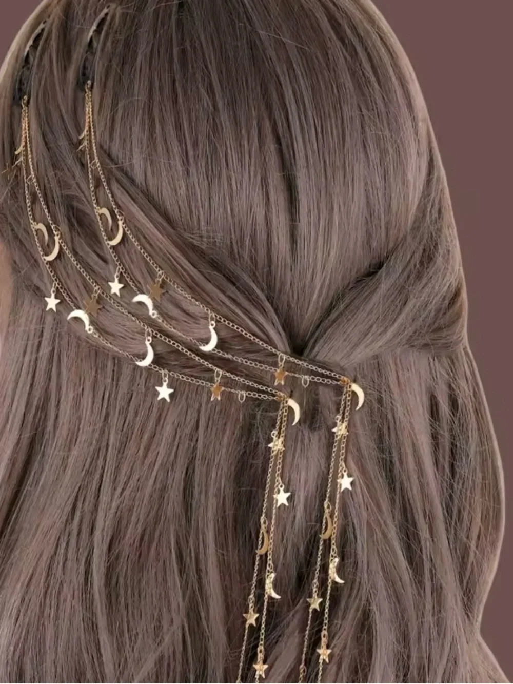 Gold Moon & Star Layered Hair Accessories Hair Brooch Pin
